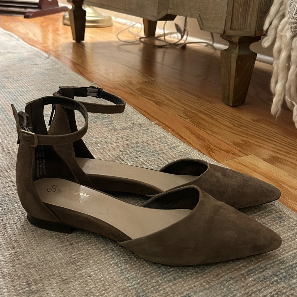 Seychelles Pointed Toe Ankle-Strap Heels in Brown Suede